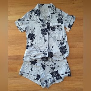 Auden Cloud Knit Blue Rose Print Pajama Shorts Set NWT Medium